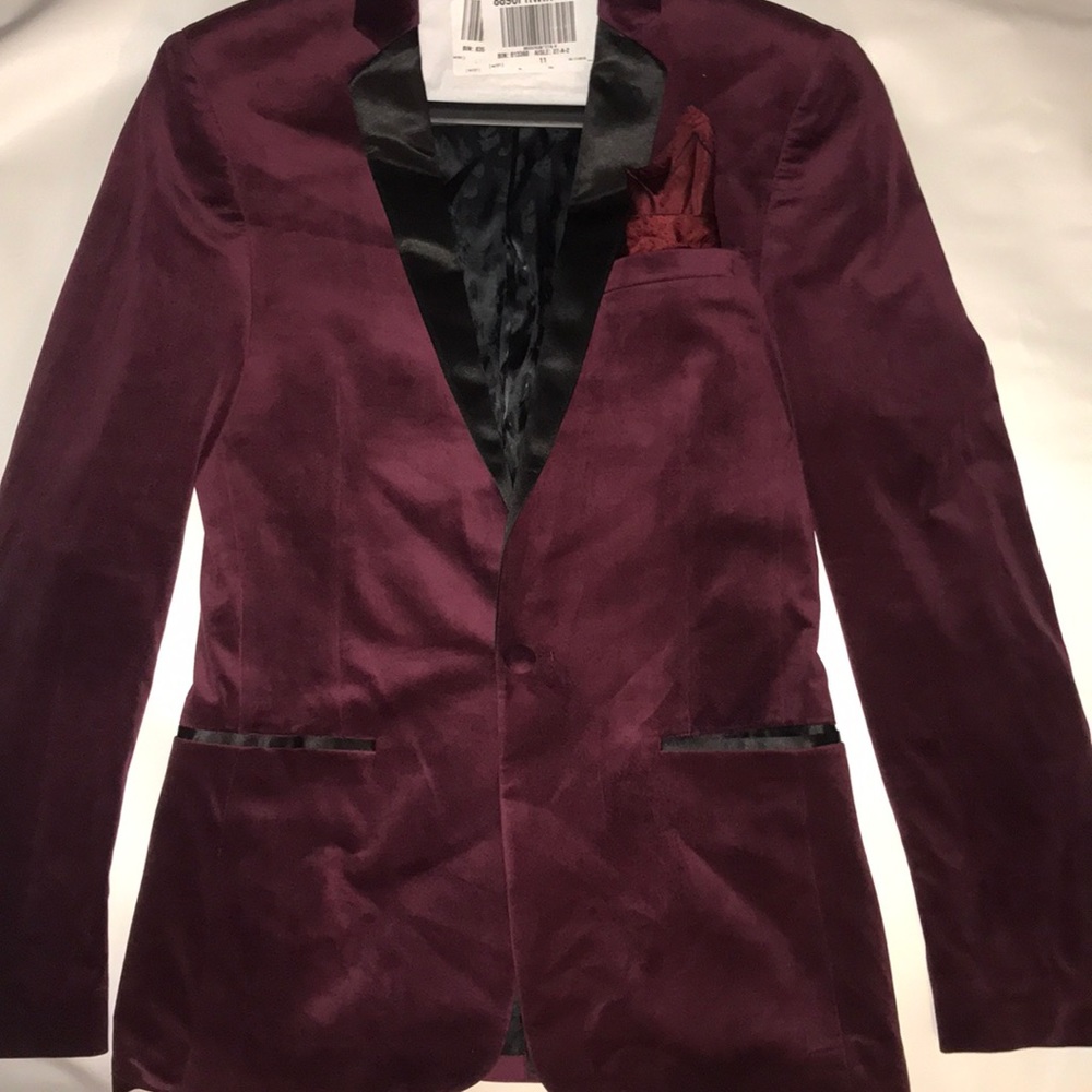 ASOS skinny burgundy velvet blazer